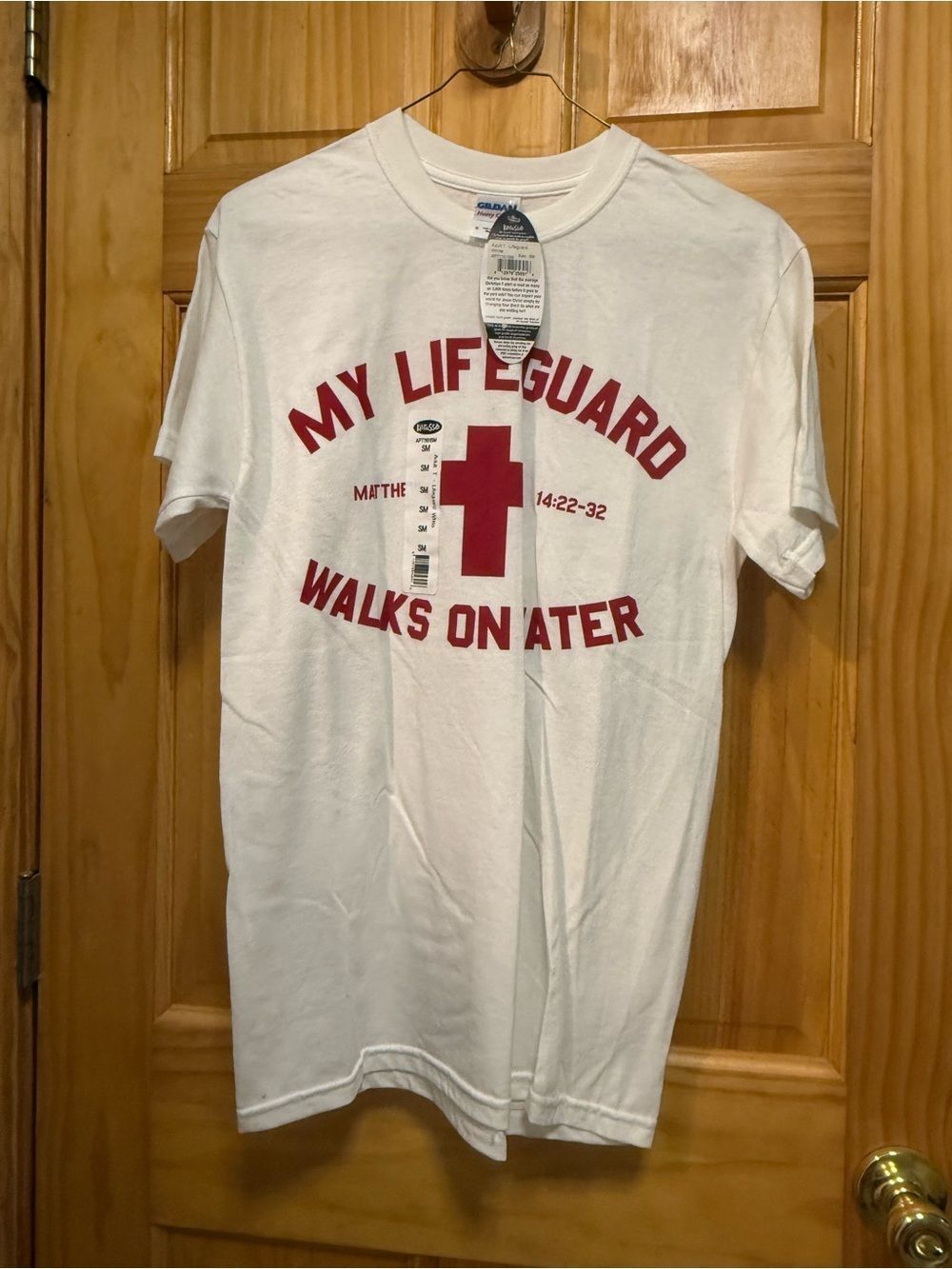 NWT White Crewneck T-Shirt with Red Lifeguard Graphic size S